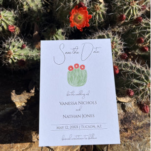 Red Flower Barrel Cactus Save The Date Card