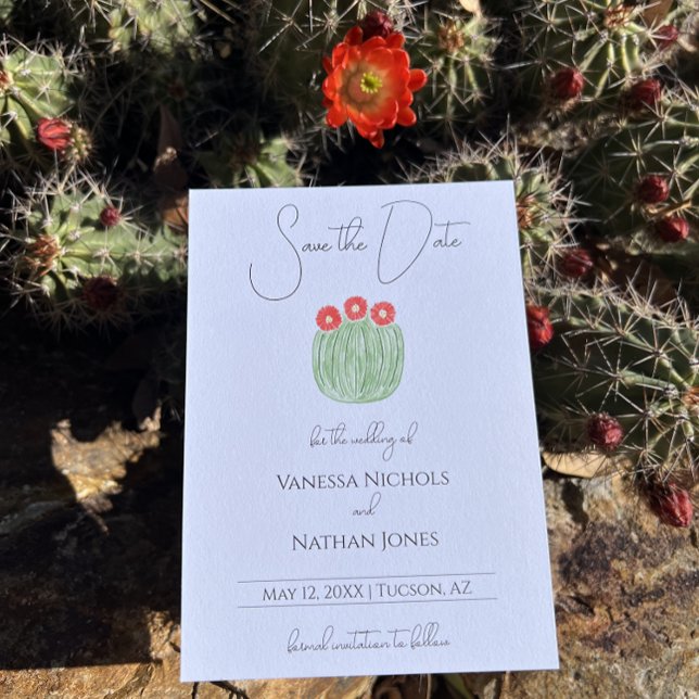 Red Flower Barrel Cactus Save The Date Card (Creator Uploaded)