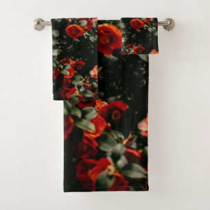 Red flower bath towel set
