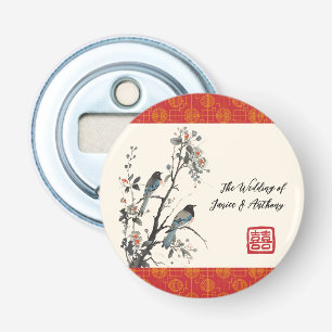 Red flower bird oriental Chinese wedding Bottle Opener