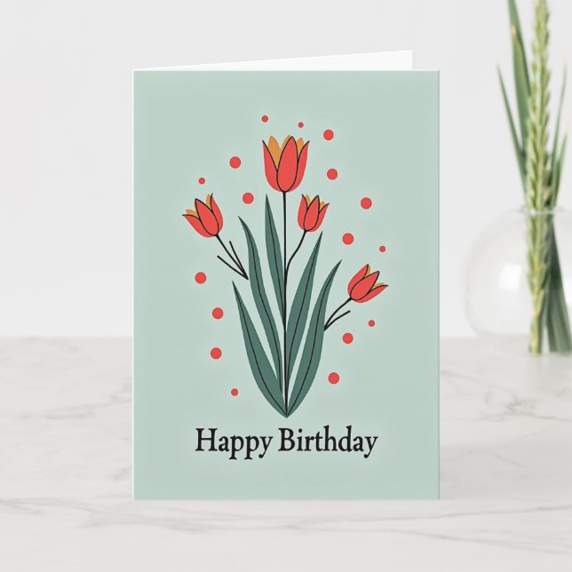 Red Flower Birthday Art Card (Front)