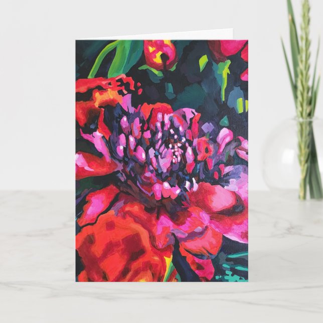 Red Flower Blank Original Art Folded Greeting Card (Front)