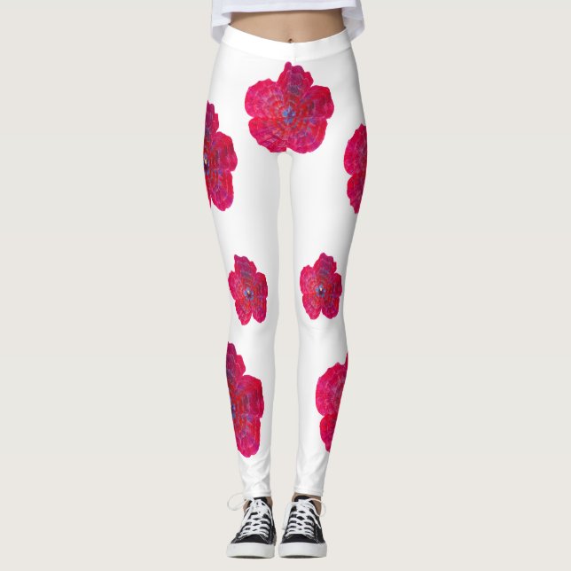 Red Flower Blossom Art Pattern Legging (Front)