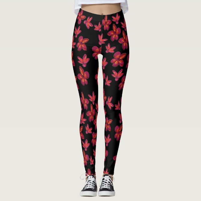 Red flower Blossoms Leggings (Front)