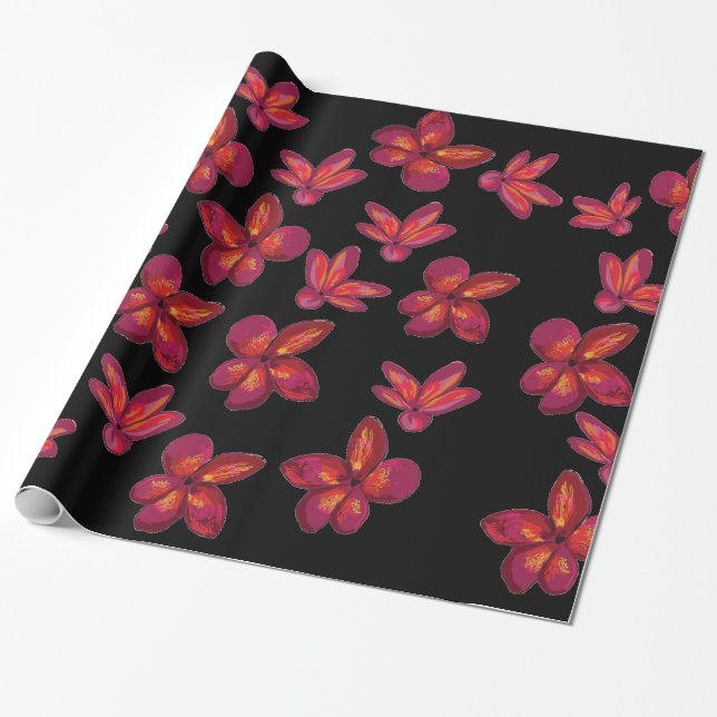 Red flower Blossoms Wrapping Paper (Unrolled)
