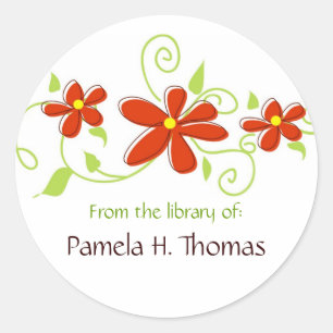 Red Flower Bookplates Classic Round Sticker