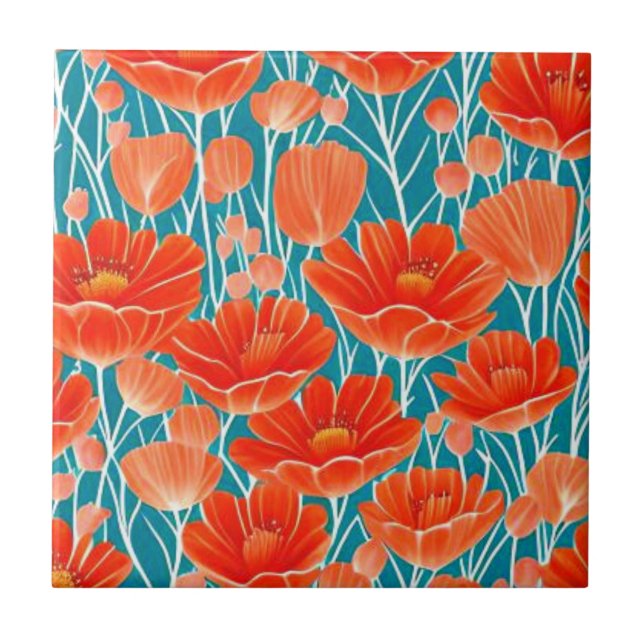 Red flower botanical tile (Front)