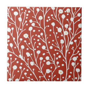 Red flower botanical tile
