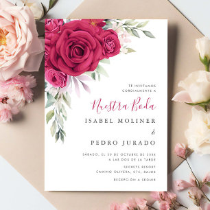 Red Flower Bouquet Nuestra Boda Spanish Wedding Invitation