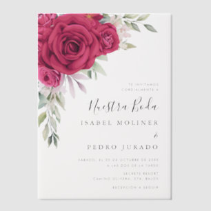 Red Flower Bouquet Nuestra Boda Spanish Wedding Vellum Invitations