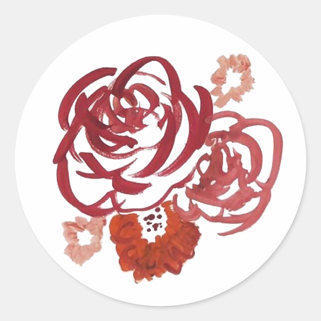 Red Flower Bouquet Painting Party Stickers (Front)