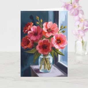 Red Flower Bouquet Vase Watercolor Painting Card