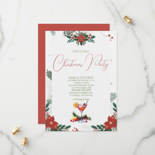Red Flower Branch Fruit Drinks Christmas Party Save The Date
