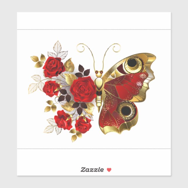 Red flower butterfly with red roses (Sheet)