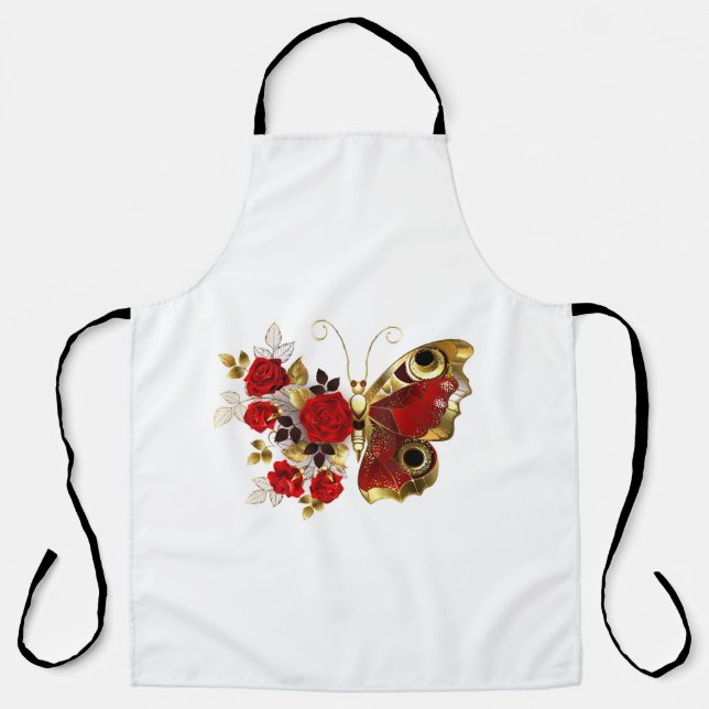 Red flower butterfly with red roses apron (Front)