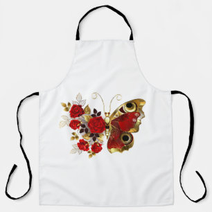 Red flower butterfly with red roses apron