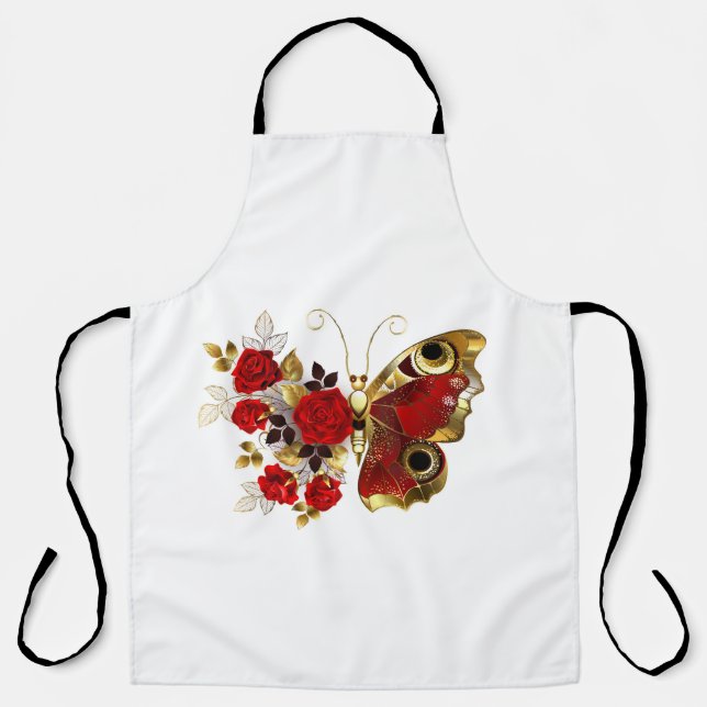 Red flower butterfly with red roses apron (Front)