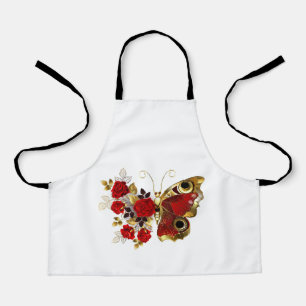 Red flower butterfly with red roses apron