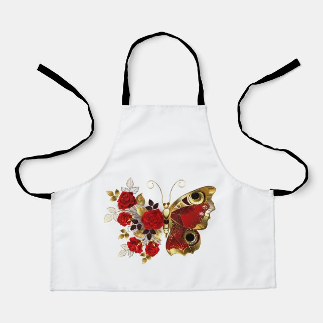 Red flower butterfly with red roses apron (Front)