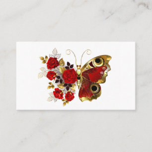 Red flower butterfly with red roses business card