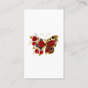 Red flower butterfly with red roses business card