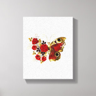 Red flower butterfly with red roses canvas print