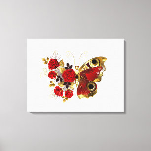 Red flower butterfly with red roses canvas print