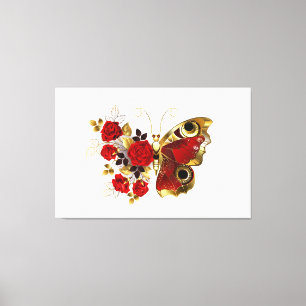 Red flower butterfly with red roses canvas print