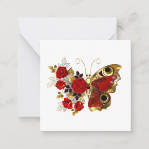 Red flower butterfly with red roses card