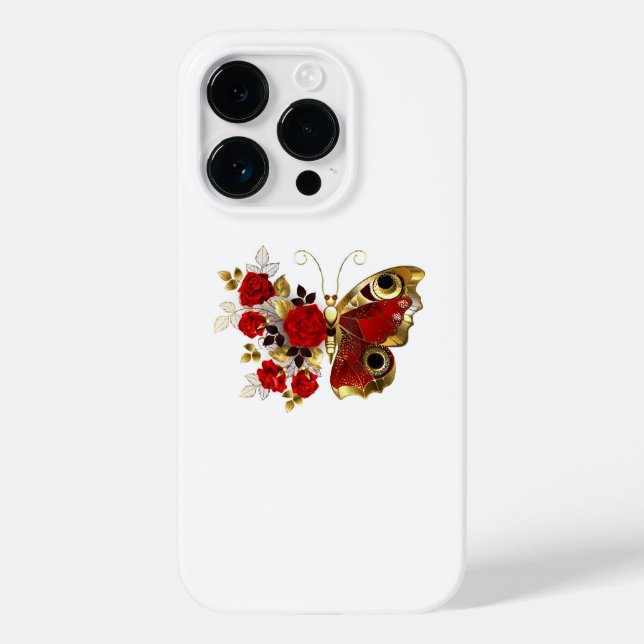 Red flower butterfly with red roses Case-Mate iPhone case (Back)