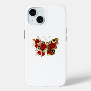 Red flower butterfly with red roses iPhone 15 case