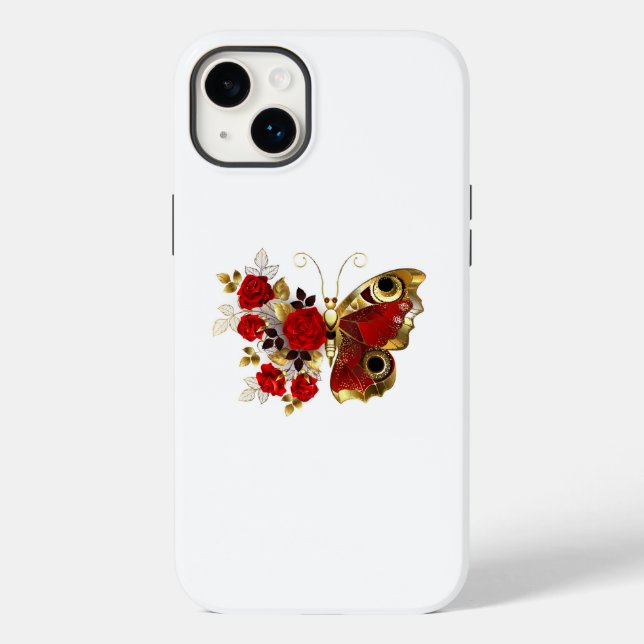 Red flower butterfly with red roses Case-Mate iPhone case (Back)