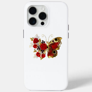 Red flower butterfly with red roses iPhone 15 pro max case