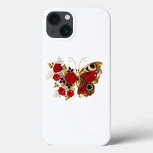 Red flower butterfly with red roses iPhone 13 case
