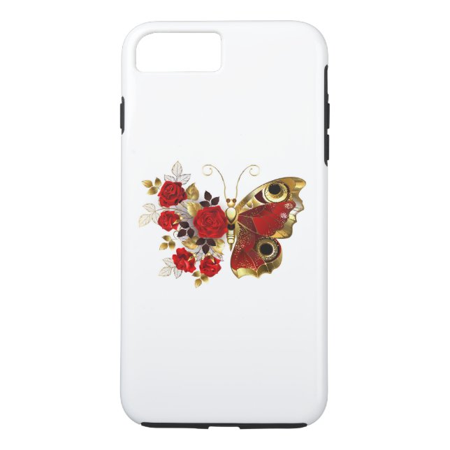 Red flower butterfly with red roses Case-Mate iPhone case (Back)