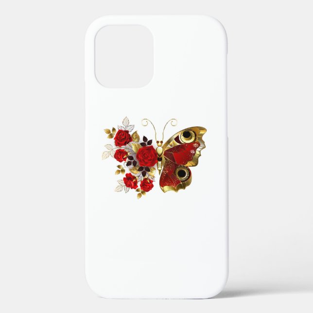 Red flower butterfly with red roses Case-Mate iPhone case (Back)