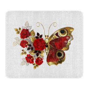 Red flower butterfly with red roses cutting board