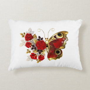 Red flower butterfly with red roses decorative cushion