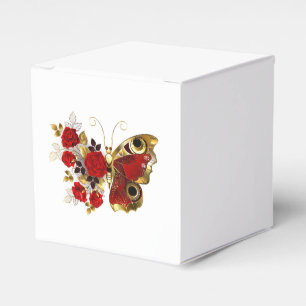 Red flower butterfly with red roses favour box