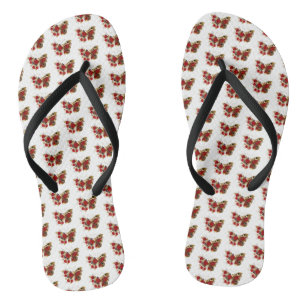 Red flower butterfly with red roses flip flops
