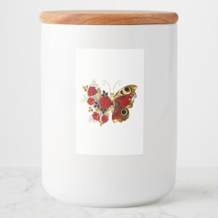Red flower butterfly with red roses food label