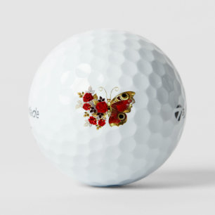 Red flower butterfly with red roses golf balls