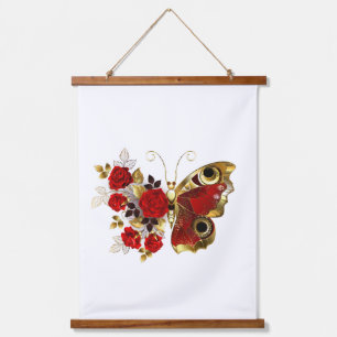 Red flower butterfly with red roses hanging tapestry