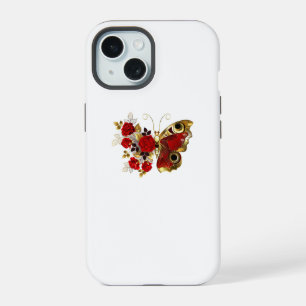 Red flower butterfly with red roses iPhone 15 case