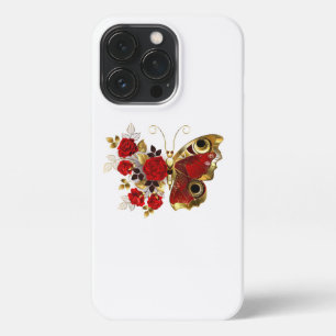 Red flower butterfly with red roses iPhone 13 pro case