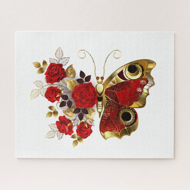 Red flower butterfly with red roses jigsaw puzzle (Horizontal)