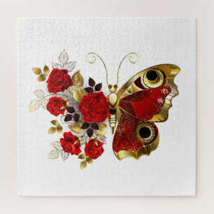 Red flower butterfly with red roses jigsaw puzzle