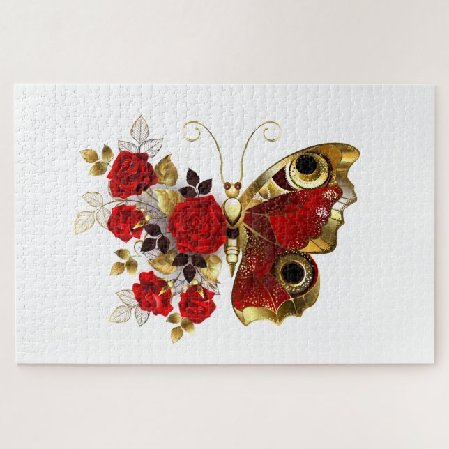 Red flower butterfly with red roses jigsaw puzzle (Horizontal)