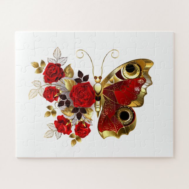 Red flower butterfly with red roses jigsaw puzzle (Horizontal)