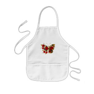 Red flower butterfly with red roses kids apron